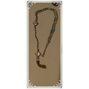 Navajo Pearl~Turquoìse~Clear & Goldtone Beads Tassel Bottom Long Y Necklace